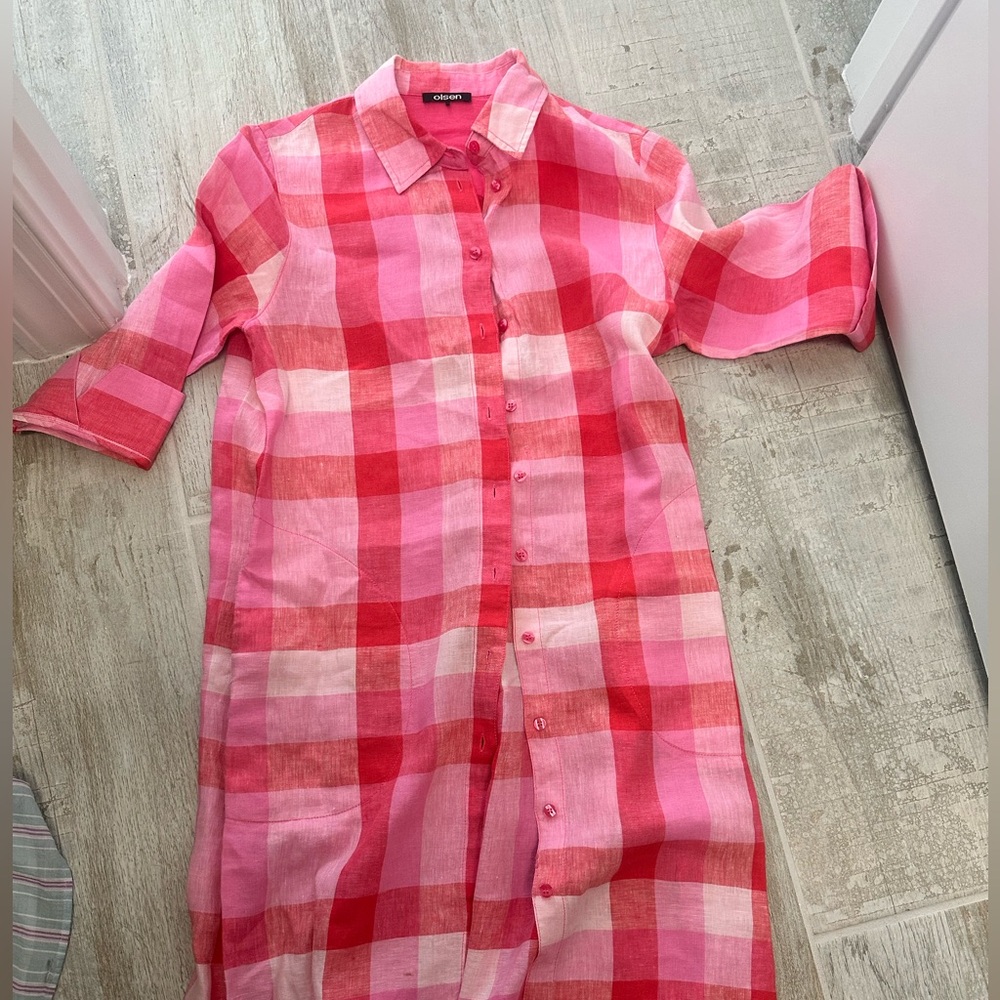 Vibrant Pink and Red Plaid Maxi Dress